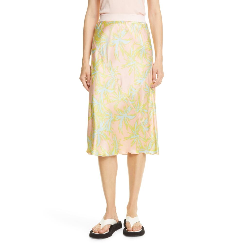 Atm Anthony Thomas Melillo 'Palm' Green Print Silk Charmeuse Slip Skirt Size S/P